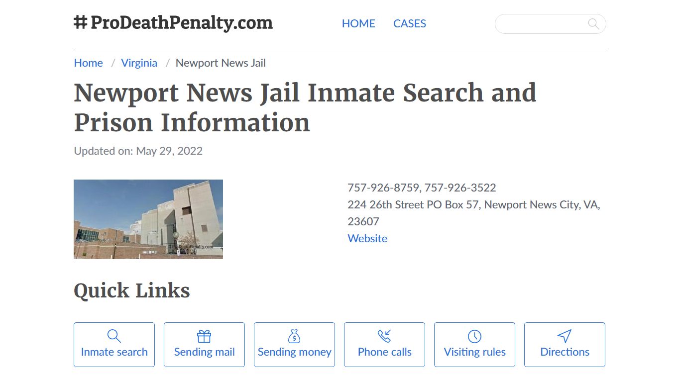 Newport News Jail Inmate Search, Visitation, Phone no ...